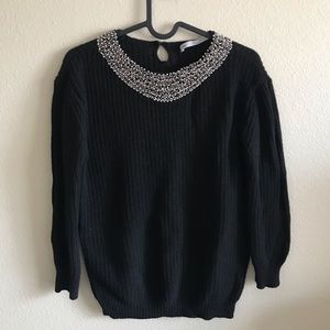 Zara Knit Black Sweater, Collar Design, Size M EUC